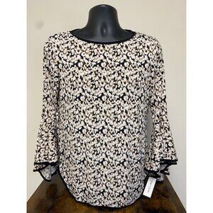 Sam & Jess Women Black/White Floral Print Long Bell Sleeve Blouse Top Size M NWT